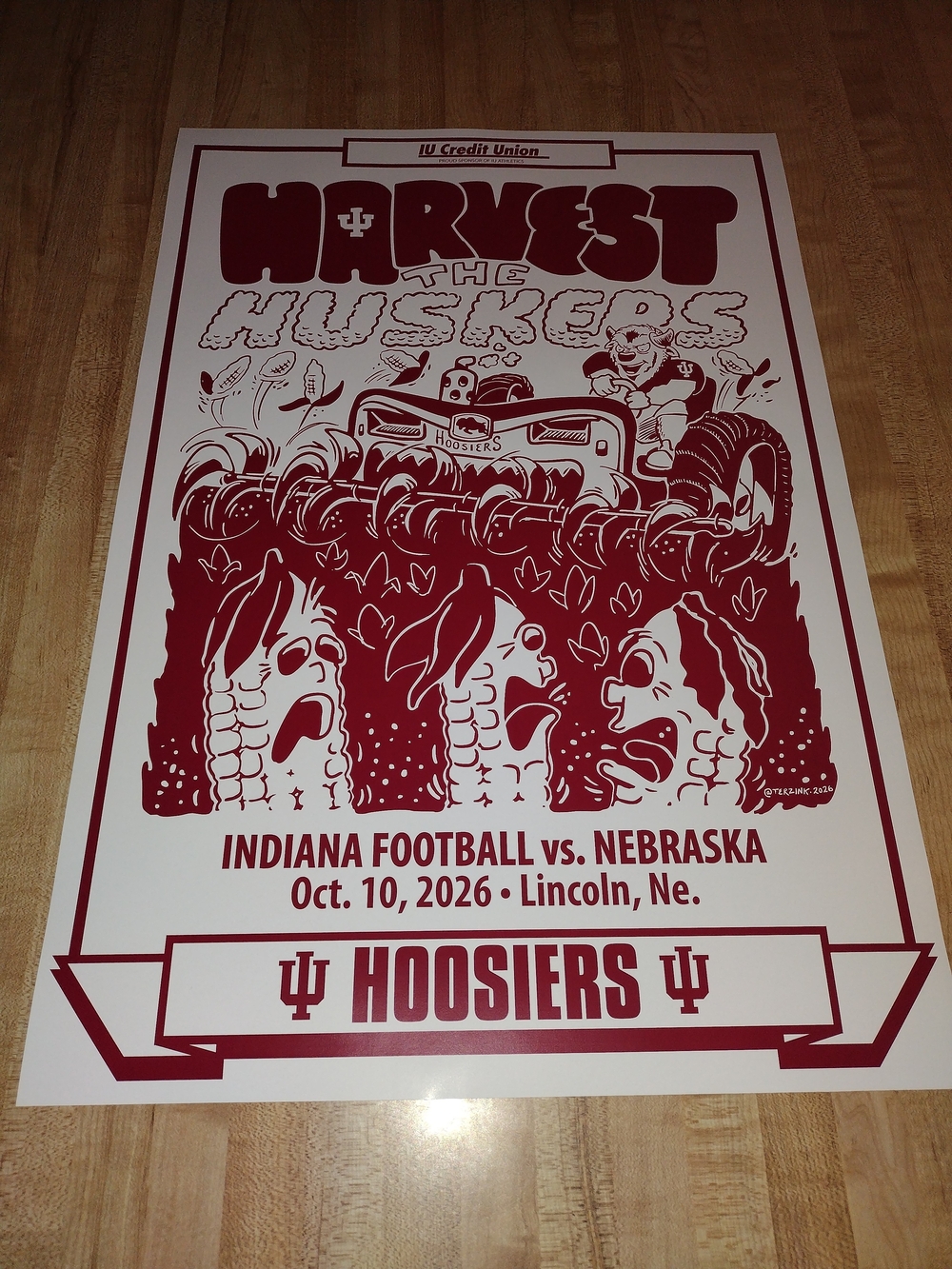 2026 Indiana University IU Football Week 6 Game Poster Nebraska Ships Flat!